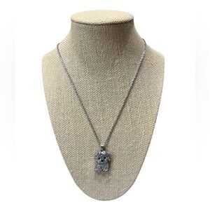 Silver Cute Dog with Rhinestone Detail Pendant Necklace